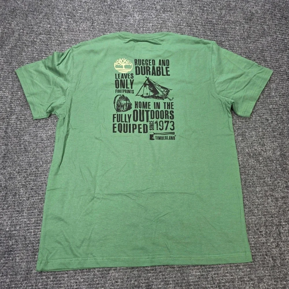 Timberland Graphic T Shirt Men's Size M Green Rugged and Durable Outdoors NWT
